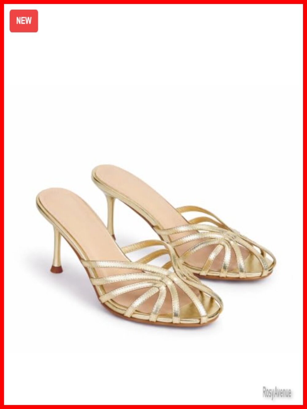Kitten Heel Sandals Strappy Faux Leather Round Toe Slip On Women Slides